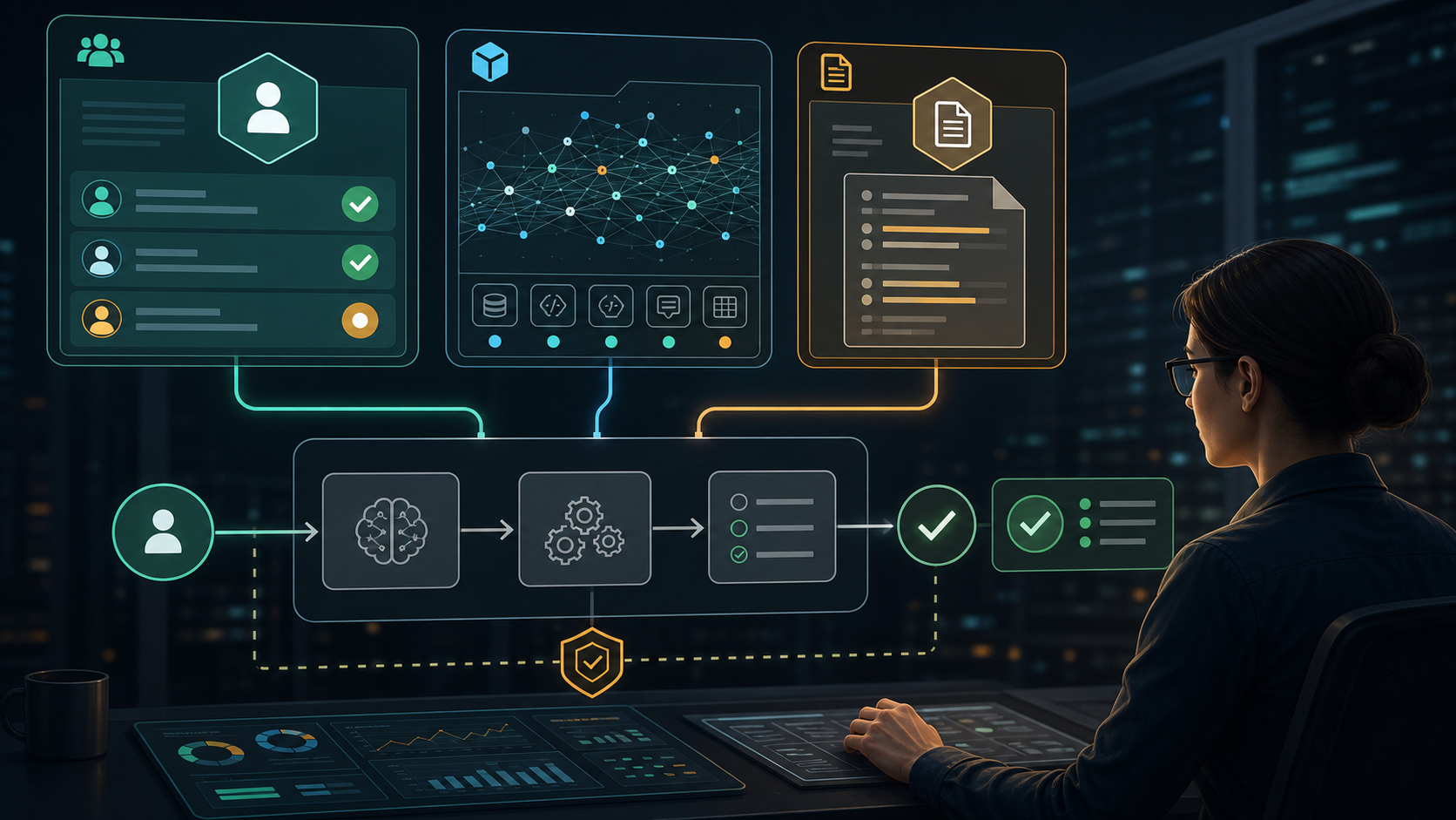 Permission, context, and project-rule control layers guiding a bounded AI workflow.