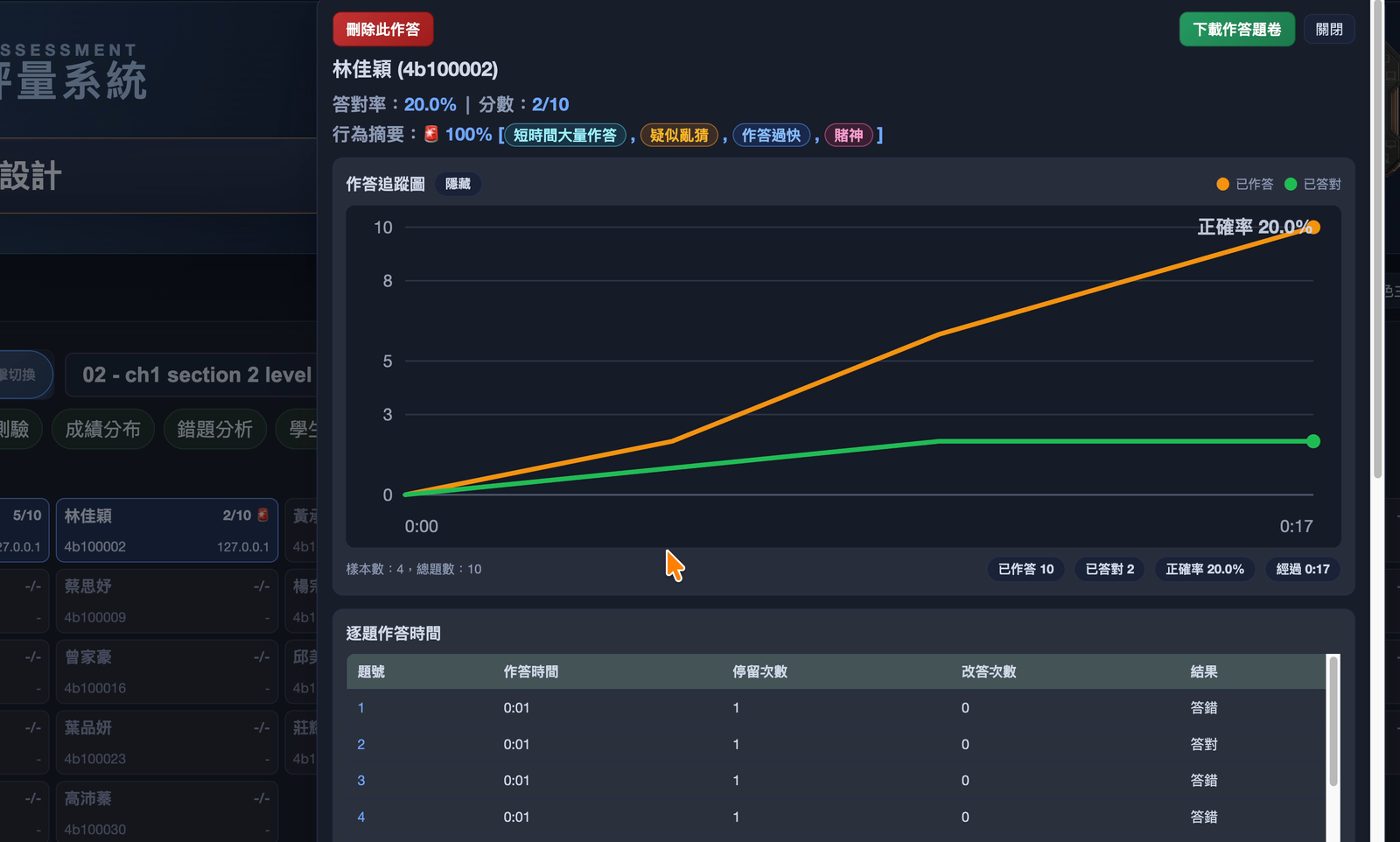 形成性評量系統：教師端個別學生作答細節